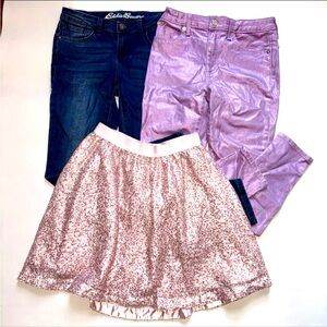Girls Lot Bottoms Skirt Jeans Color Denim Sequins Bling size 12